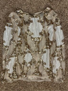Gold Sequin Embellished Sheer Women’s Top